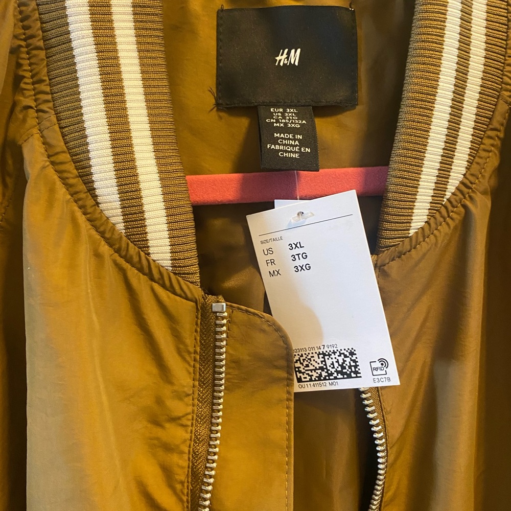 UNISEX Bomber Jacket with striped cuffs color is more Mustard/Brown